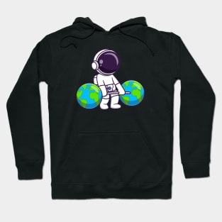 Cute Astronaut Lifting Earth Barbell Cartoon Hoodie